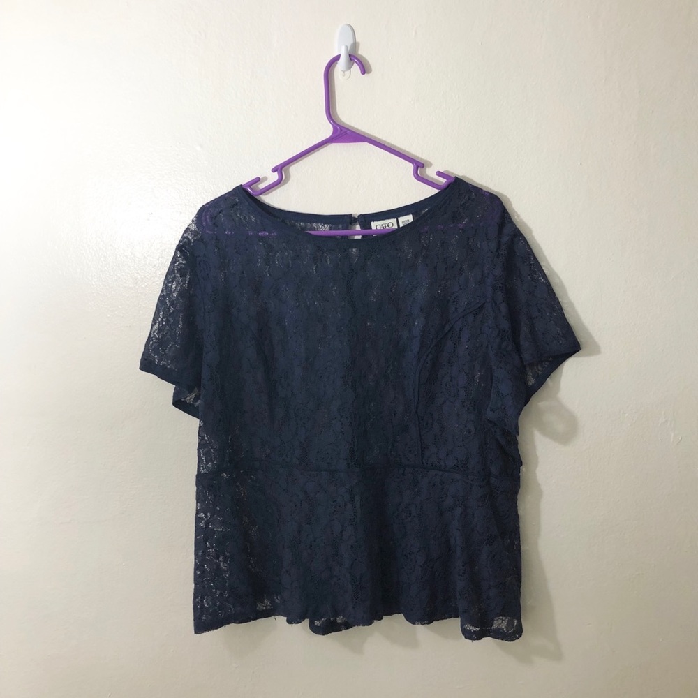 Navy blue peplum lace top